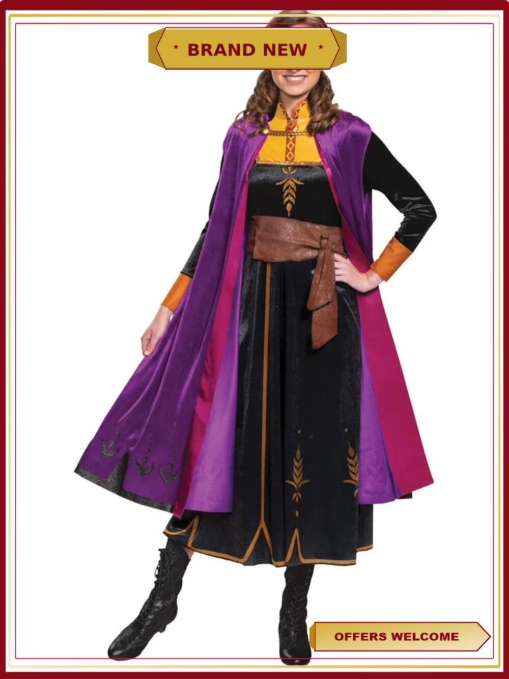 Frozen 2 Anna Deluxe Costume Dress with Cape Women's Large Halloween